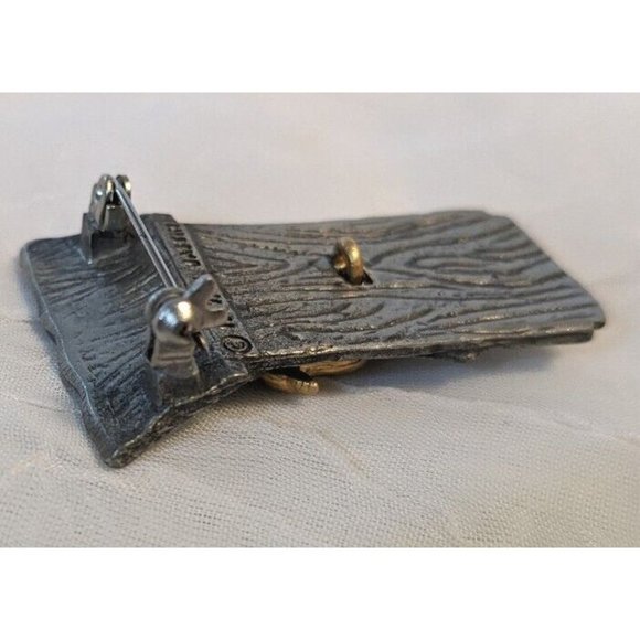 M. Bastin Birdhouse Signed Brooch Pinback Pewter Vtg 1999 Gold Tone Lapel Nature - Picture 10 of 12